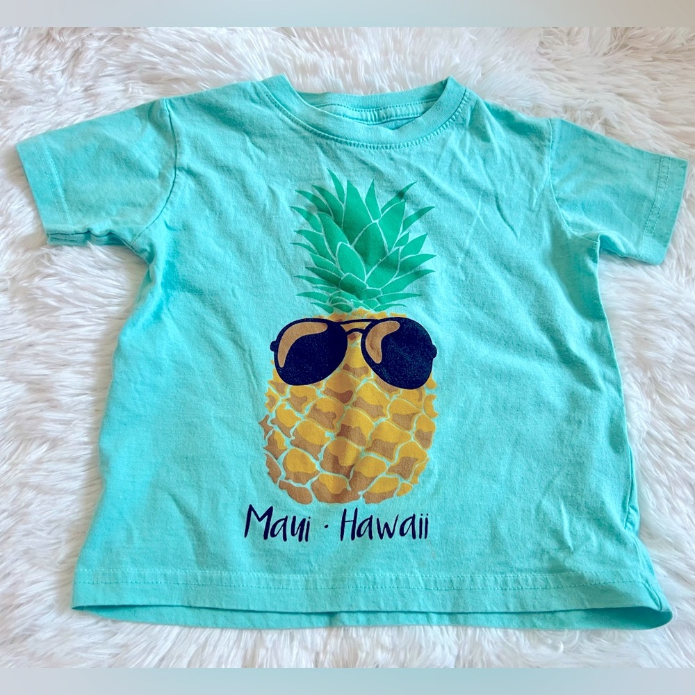 Maui Pineapple Store Aqua Blue T Shirt Top Kids Hawaii Top Boy Girl Size 2